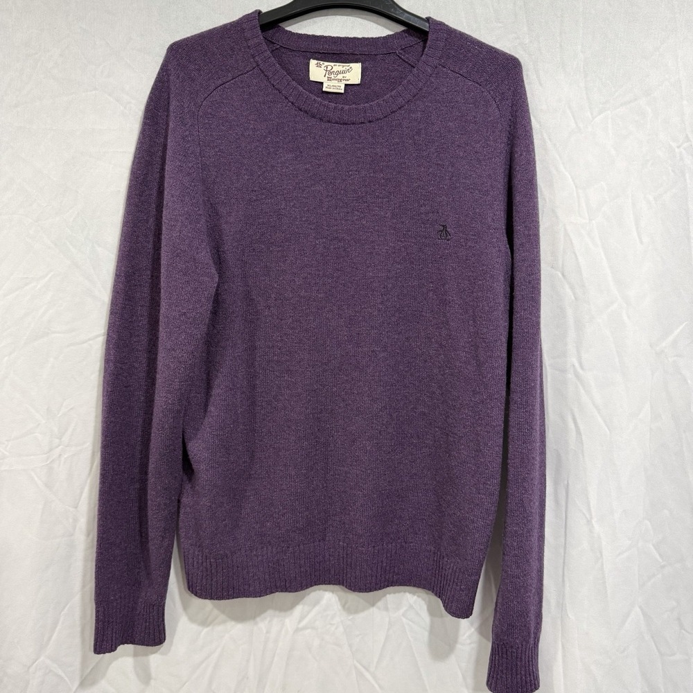 men's lambswool sweater Crewneck Purple XL Stretch Casual Preppy Soft